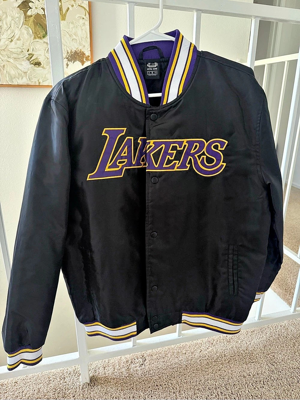 Ultra Game Los Angeles Lakers Satin Varsity Jacket Black & Purple